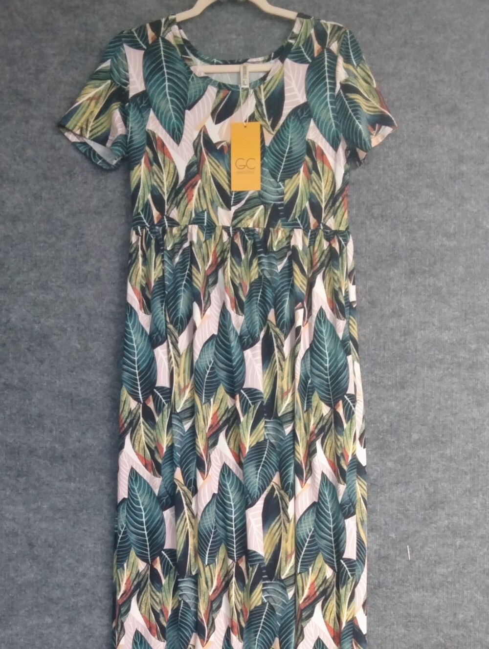 GC Green Tropical Leaf Maxi Dress NWT